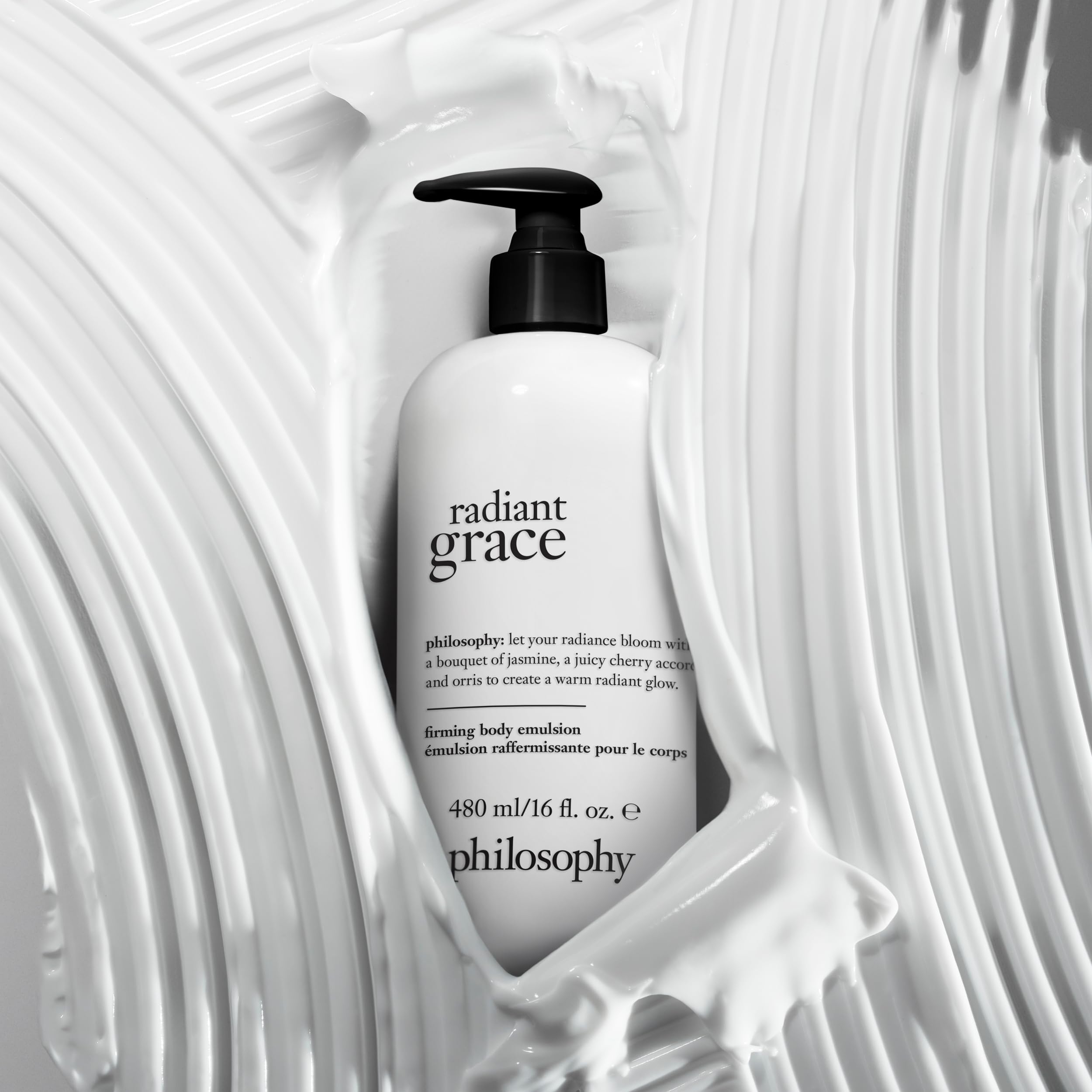philosophy radiant grace firming body emulsion - luxury scented body lotion - with shea butter - notes of jasmine, black cherry & sandalwood - 16 fl oz