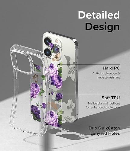 Miniatura 7 de Ringke Fusion Design - Funda compatible con iPhone 14 Pro de 6.1 pulgadas, parte trasera dura transparente con diseño de flores, a prueba de golpes,