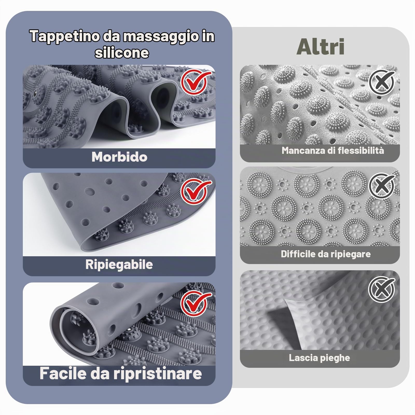 Silicone Massaggio Piedi, 75 x 44 cm Riflessologia Plantare, Grigio | Rolcoassuns Tappeto Massaggiante Antiscivolo, Favorisce la Circolazione Sanguigna, Allevia la Stanchezza, Facile da Pulire