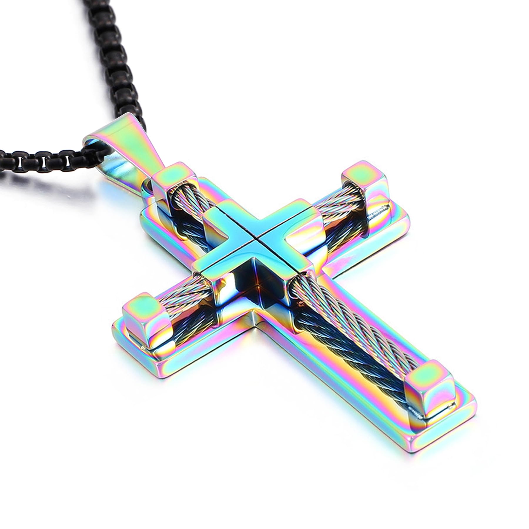 YL Men's Cross Necklace 316L Stainless Steel Large Jesus Christ Pendant Jewelry Rolo Chain for 24″