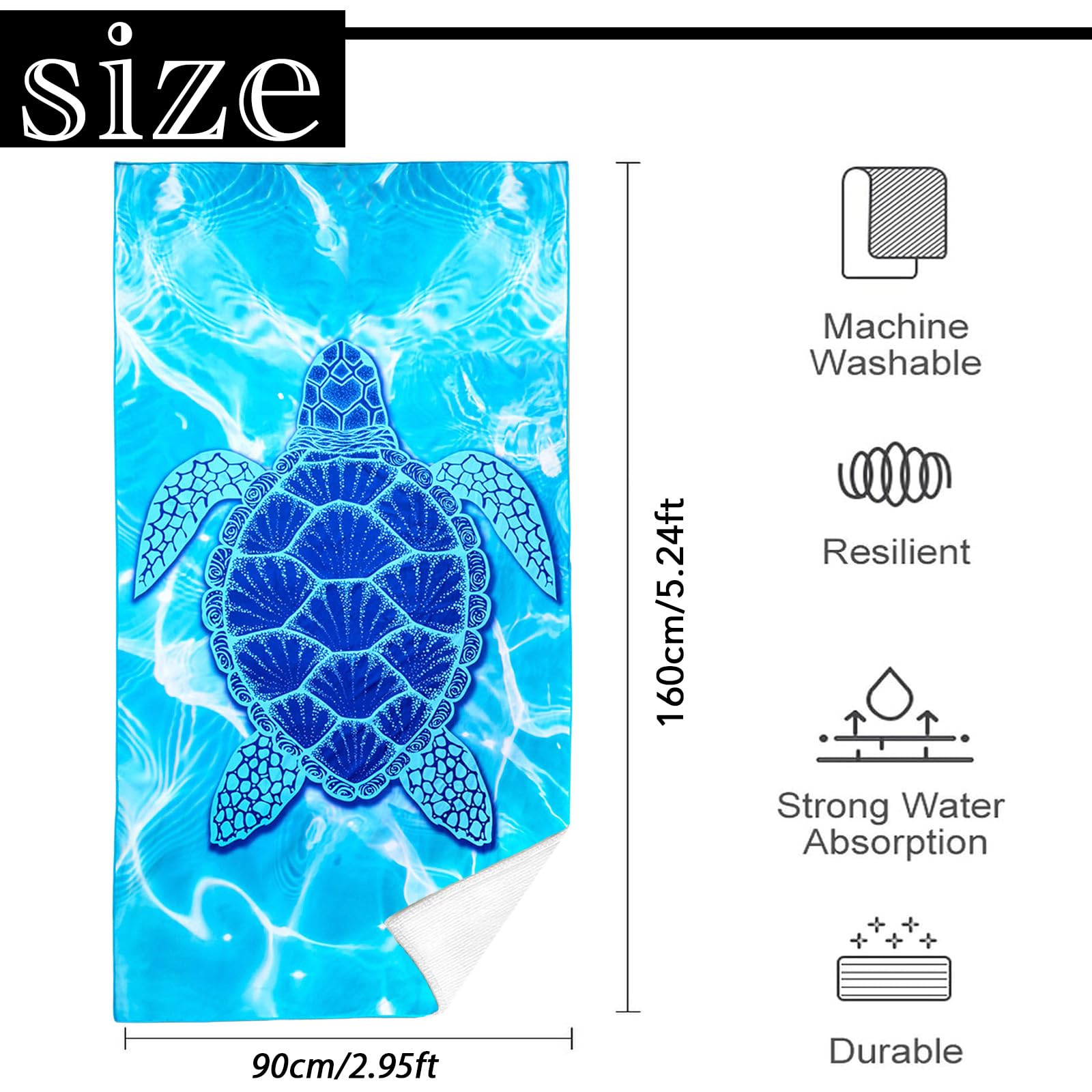 Mienocol Large Quick Dry Microfibre Beach Bath Towel for Adult,Blue Turtle Sand Free Beach Towel with Bag,Lightweight Gym Yoga Sports Towel,Compact Travel Summer Beach Towel for Women Men - Image 2