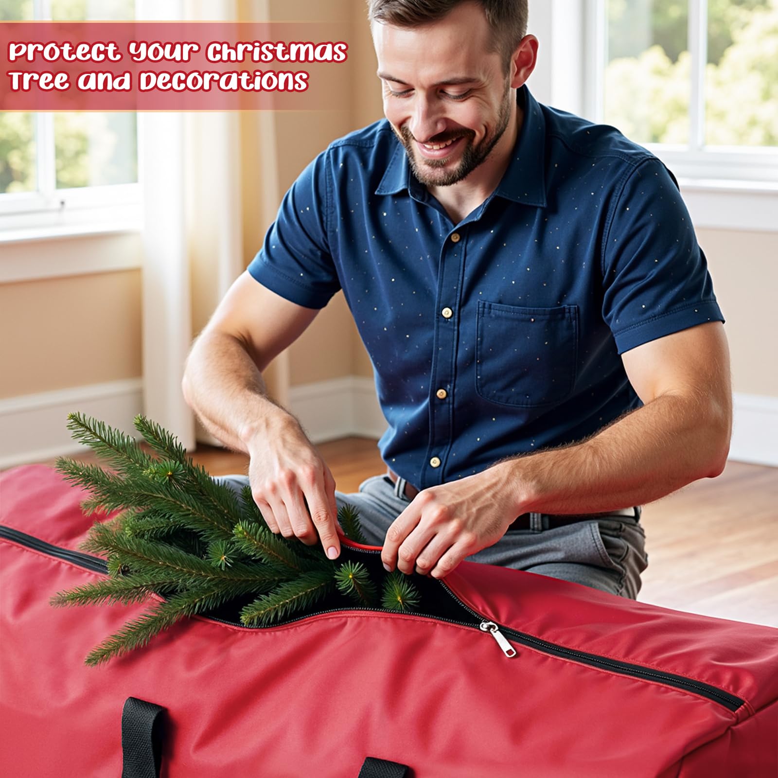 Borsa per albero di Natale - Borse per albero di Natale per famiglie 3.2 piedi - Borsa per albero impermeabile e resistente in tessuto Oxford - con manici rinforzati
