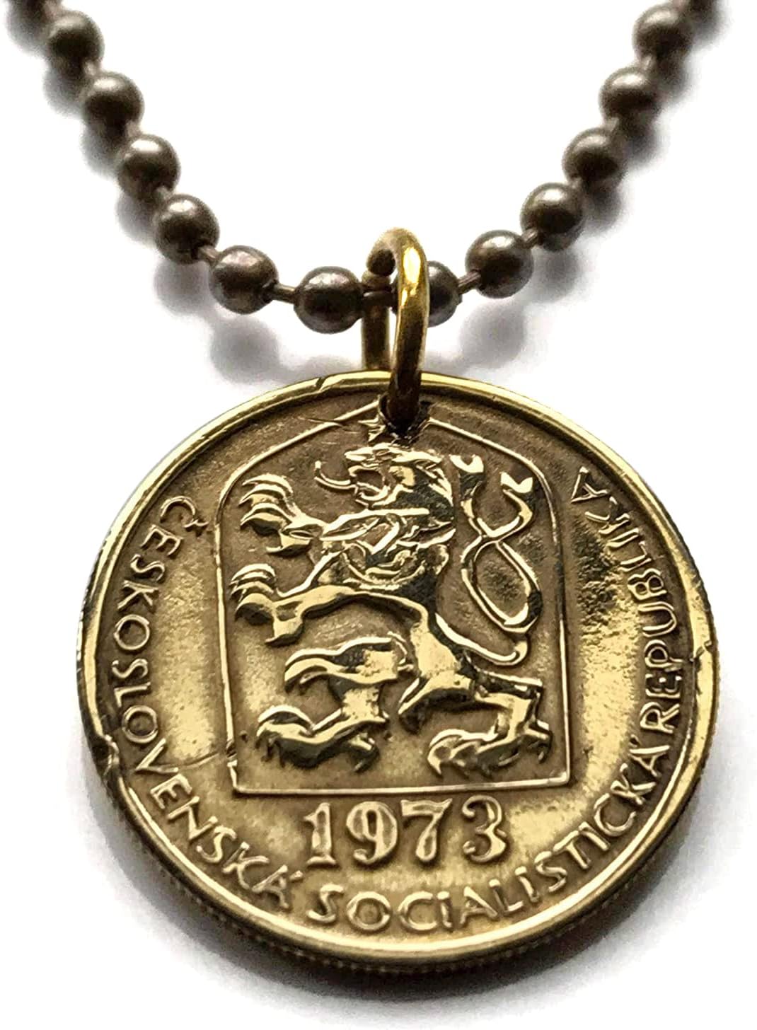 1984 Czechoslovakia 20 Haleru coin pendant Czech lion Slovak shield Prague Slovakia Bratislava Silesia Český Krumlov Bohemia Moravia Charles Bridge Brno Pilsen Karlovy Vary Kutná Hora Olomouc n000159
