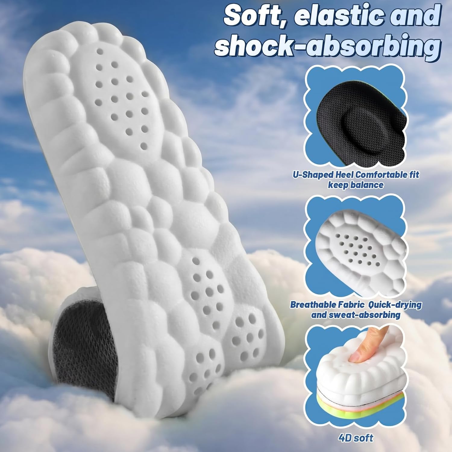 Sosation 12 Pairs 2026 New Upgraded 4D Cloud Insoles for Men Women Memory Foam Boot Insoles Technology Insole Comfortable Breathable Massage Insole Relief Foot Pain Shock Absorption (US M 7.5-10.5)