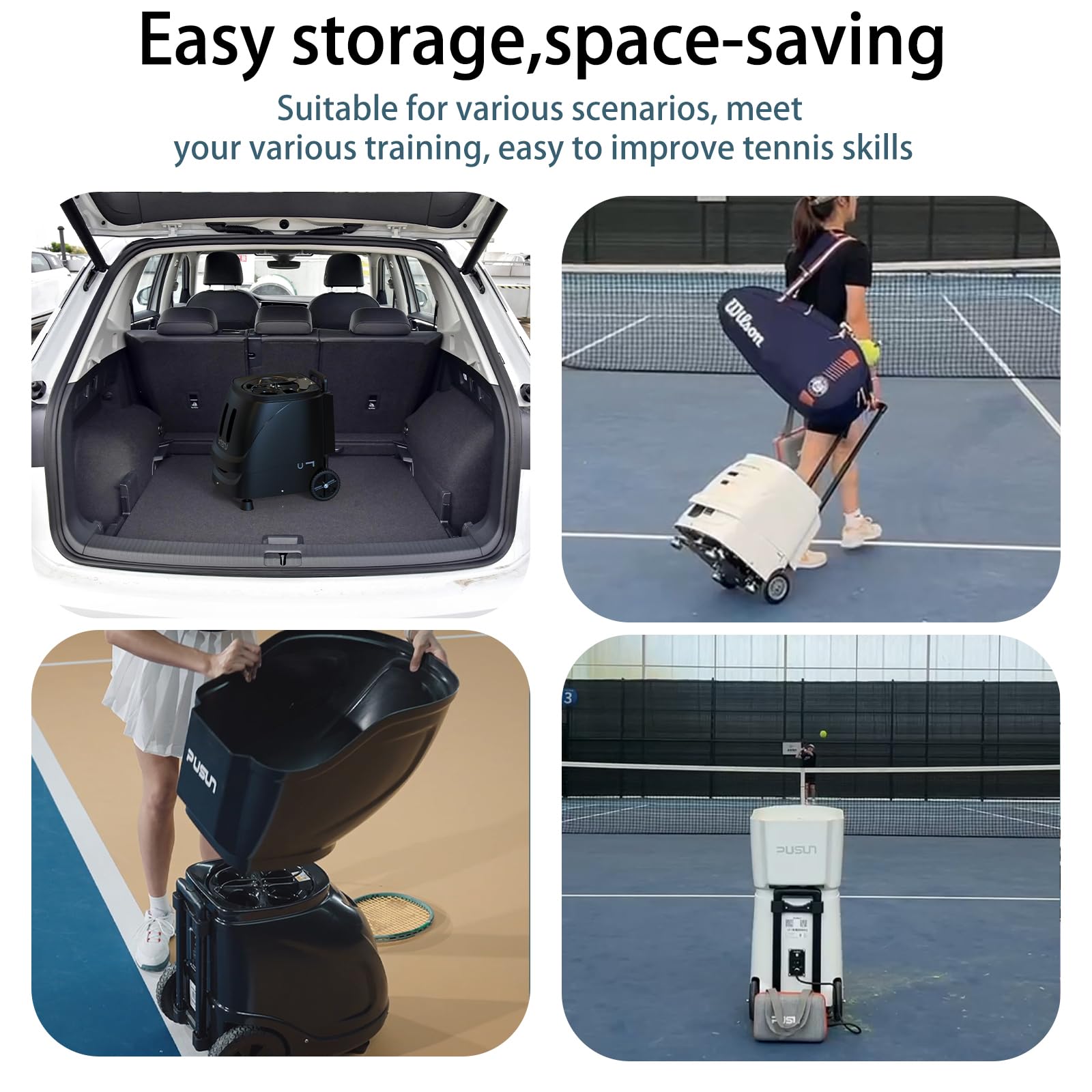 PUSUN PT-SMARTPro Padel Ballmaschine, Intelligenter Ballwerfer mit App-Steuerung, 20-Punkt-Programmierung, 12 Aufschlagmodi, Zufallsballfunktion, Perfekt für alle Spielniveaus