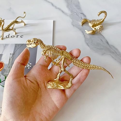 Miniatura 3 de Escultura de esqueleto de tiranosaurio Rex de oro de metal sólido, mini figura de animal para decoración de escritorio en el hogar, oficina, jardín
