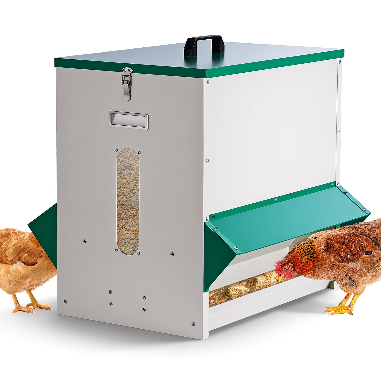 Comedero Gallinas Metalico 45kg Dispensador Automático, Alimentador Grande | Diseño Exterior Estable y Resistente a La Lluvia, Reduce La Carga de Trabajo