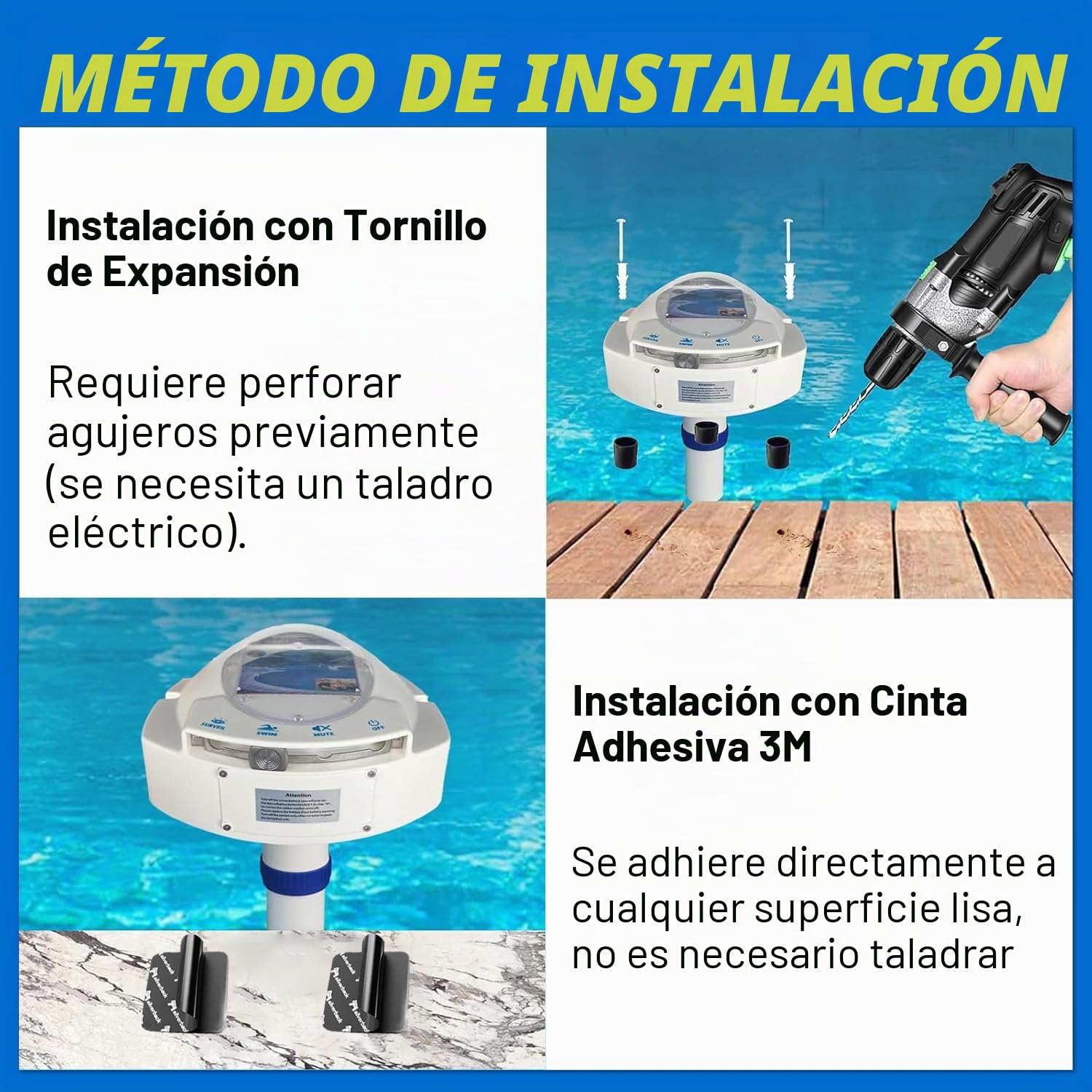 Alarma de Piscina con Receptor Remoto, Sistema de Monitor de ahogamiento subacuático de Piscina, alarmas Junto a la Piscina alimentadas por Pilas para Piscinas enterradas y sobre el Suelo, Protector