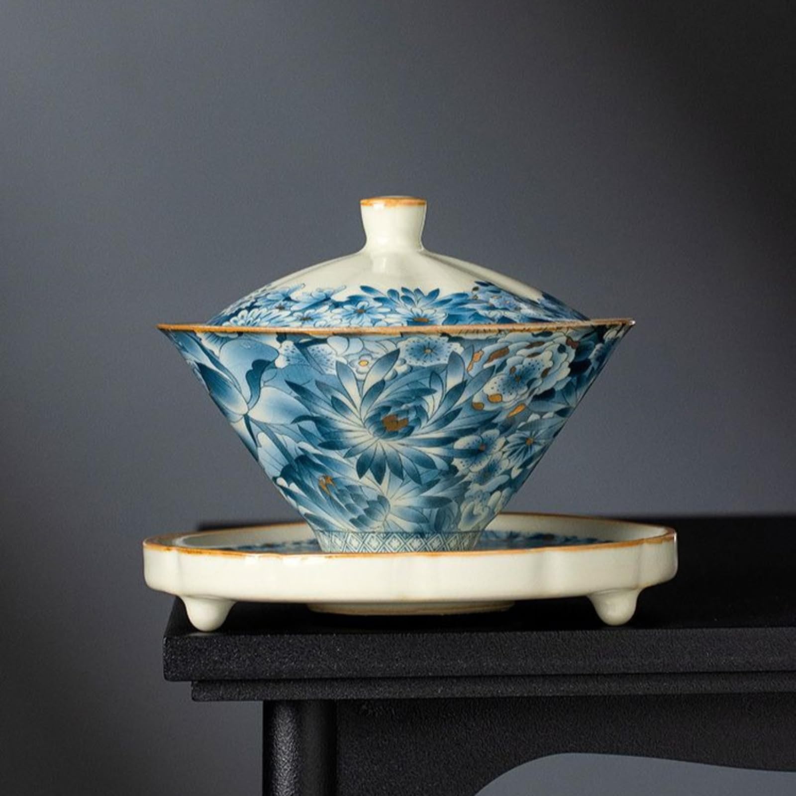 Ru Kiln Ceramic Gaiwan, 130 ml, zestaw do herbaty Kung Fu w stylu chińskim z pokrywką do herbaty