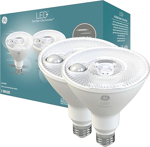 GE LED+ - Bombillas de seguridad para exteriores con sensor de movimiento, color blanco cálido, base media, repuesto de 90 W (paquete de 2)