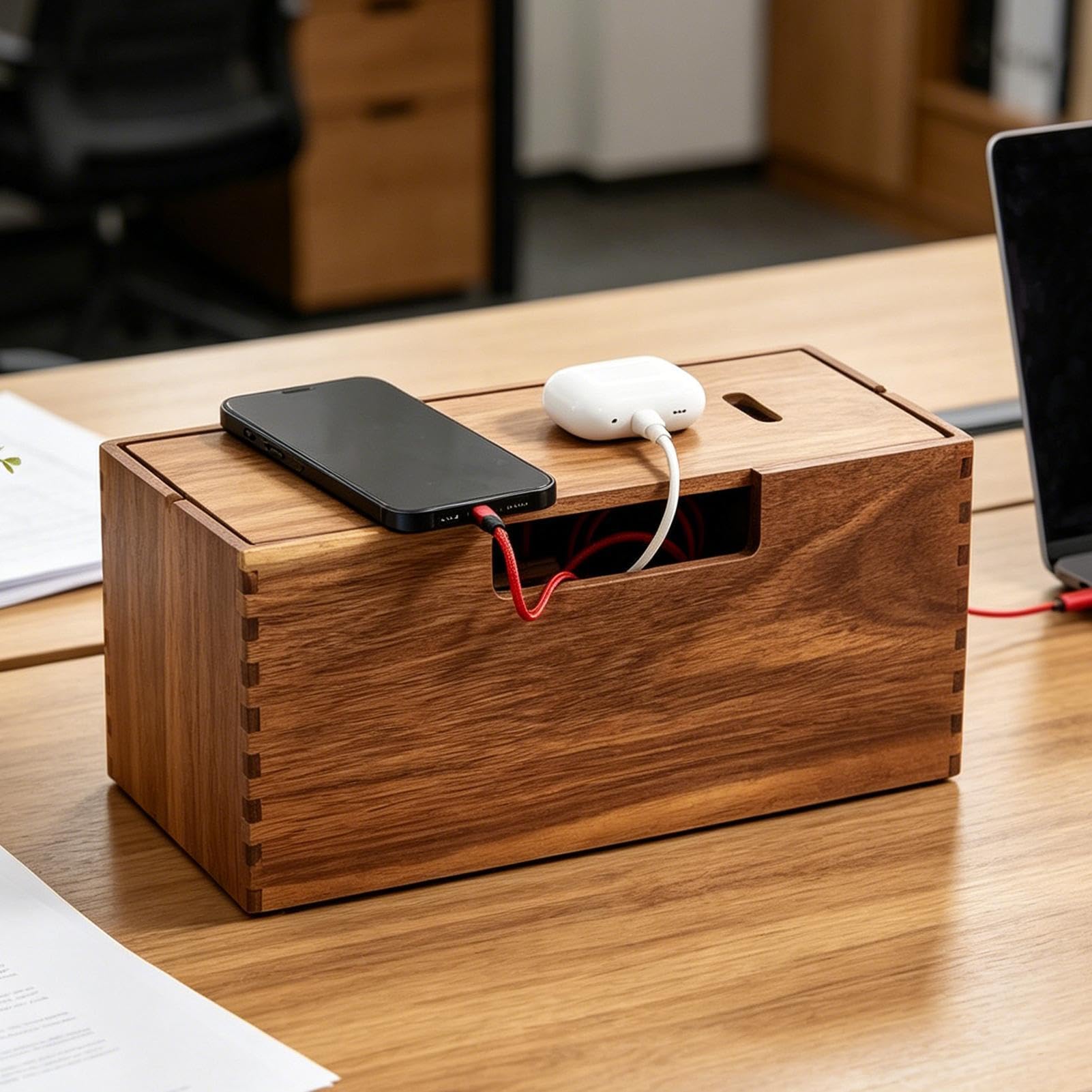 Kabelmanagementbox der Holz-Kabelhalter-Behälter
