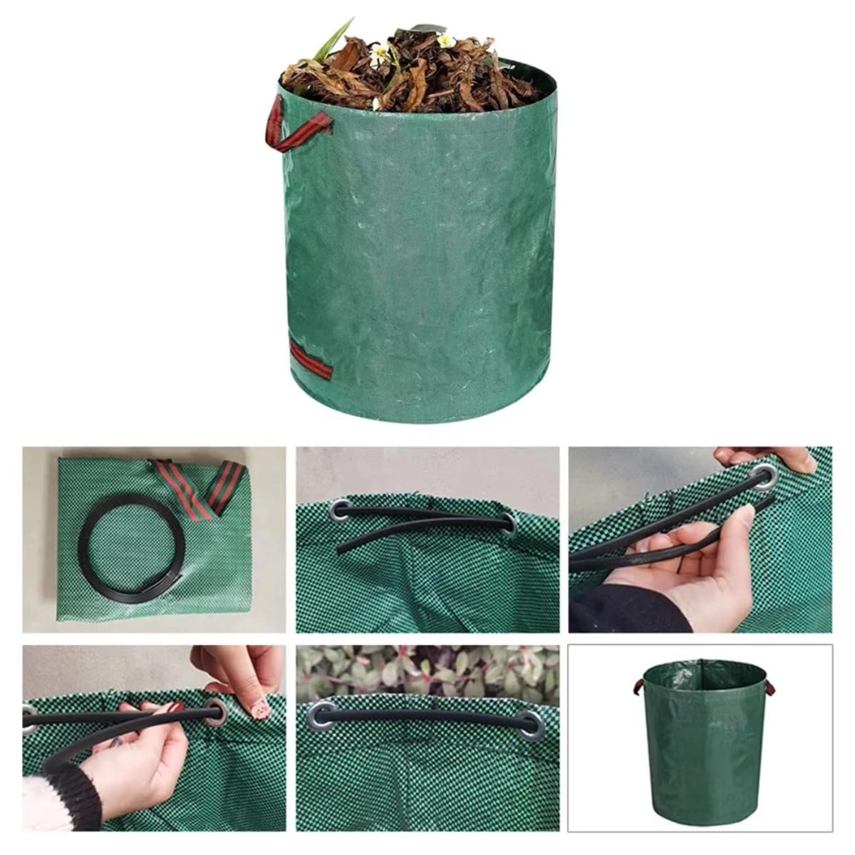 Bolsa para residuos de jardín, saco hojas reutilizable, contenedor basura para malas hierbas Bolsa para hojas