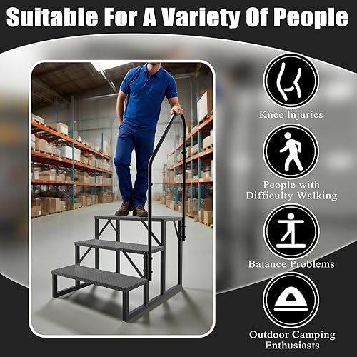 Miniatura 4 de Pasos de RV con pasamanos, escaleras de RV de 3 pasos con capacidad de carga de 660 lbs, escalera con panel antideslizante, escaleras para casas