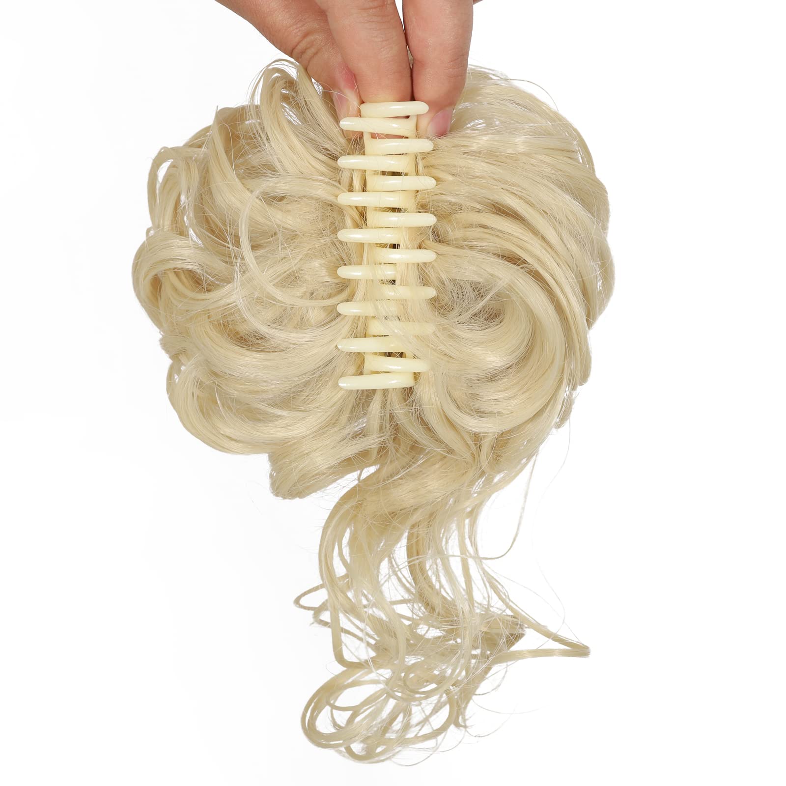 Claw Messy Bun Hairpieces Clip Wavy Curly Chignon Clip in Hairpieces Tousled Updo Doughnut Bun Synthetic Hair Ponytail for Women Girls - Image 3