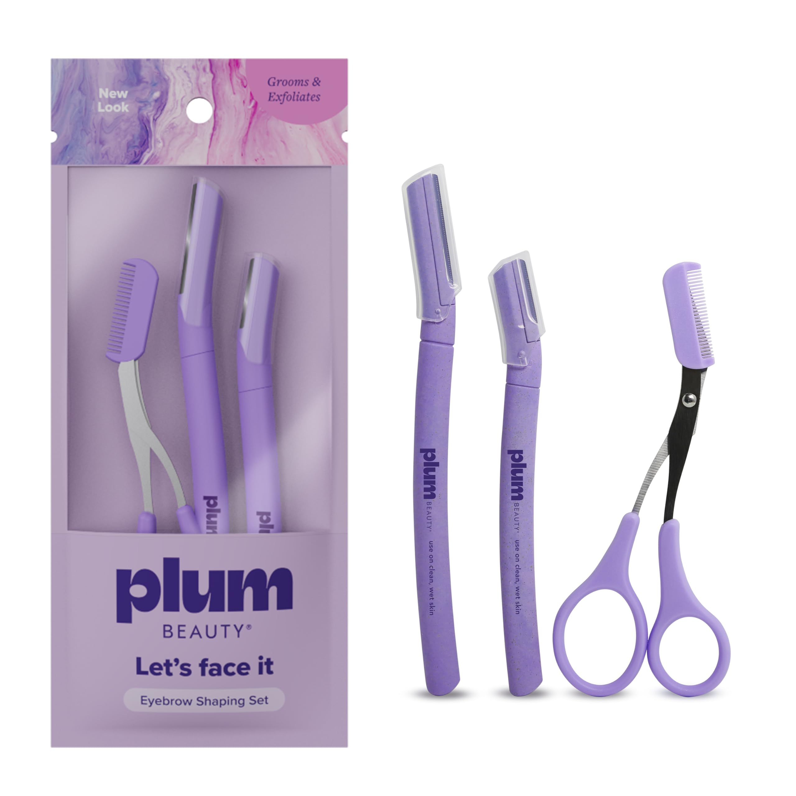 Plum Beauty Eyebrow Shaping Set – 2 Razors & Trimming Scissor with Brush