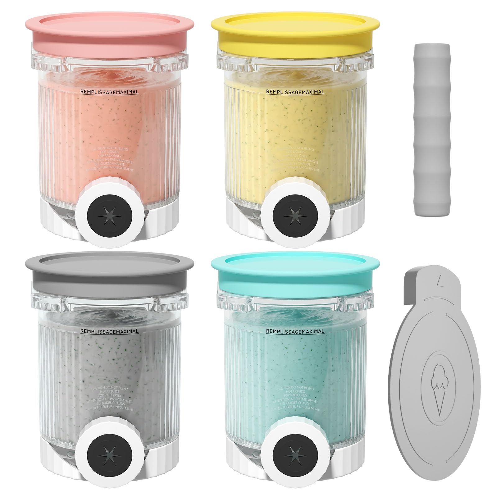 4 Stück Behälter für Ninja CREAMi Swirl, 480ML Eisbehälter für Ninja Eismaschine NC700 & NC701EU Serie, Mit Staubschutzhaube & Rutschfester Griff, BPA-frei & Spülmaschinenfest