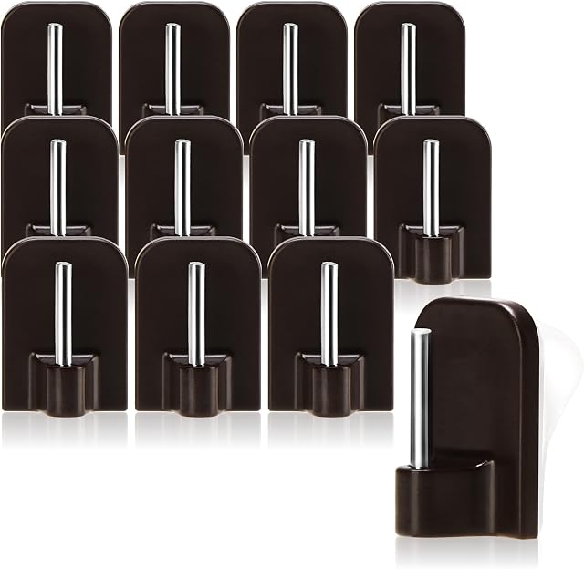 COM-FOUR® 12x haczyki samoprzylepne na karnisze, karnisze - haczyki samoprzylepne do okien, haczyki okienne - brazowe