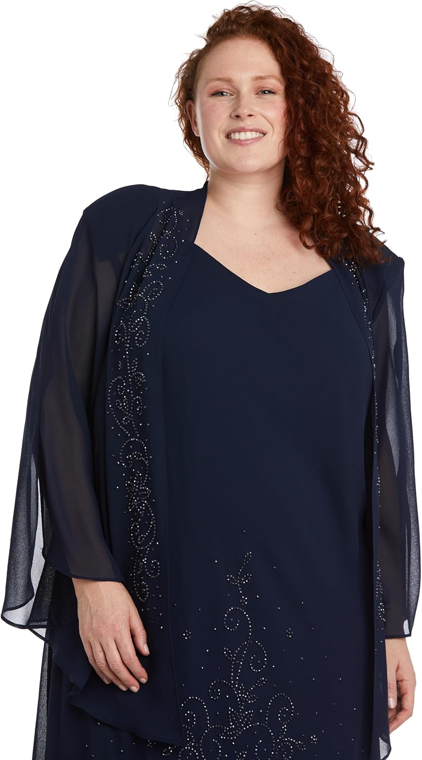 Elegant Plus Size Beaded Slip Dress W/Sheer Chiffon Jacket - Two Piece Special Occasion Set for Women - Image 2