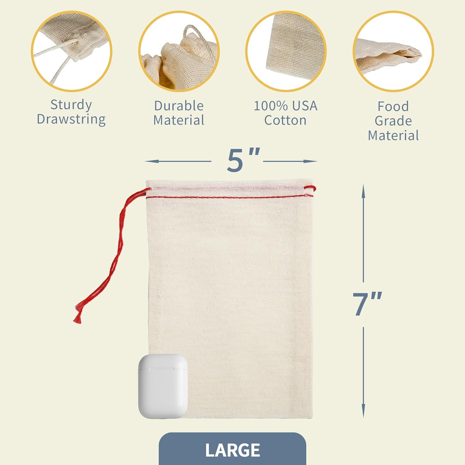 Celestial Gifts Muslin Bags - 100% Cotton Drawstring Bags Medium 25pcs, 5x7, Reusable Tea, Coffee, Jewelry, Gift, Spice Pouch and Sachet Bag - Made in USA - (Red Hem and Drawstring) - Image 5