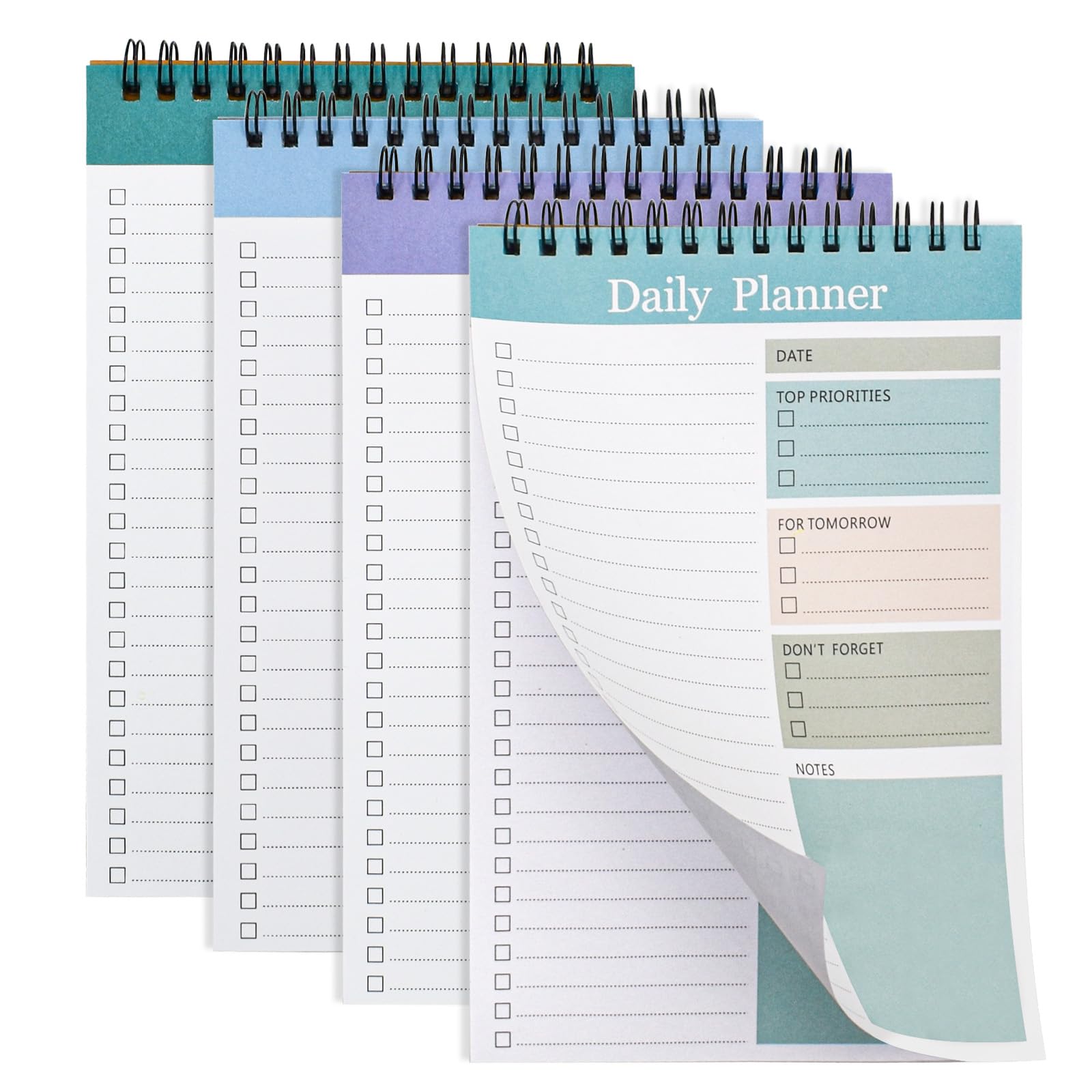 VANRA 4 Pack undatierte tägliche Planer zu tun Liste Notepad Top Spirale Agenda Pad