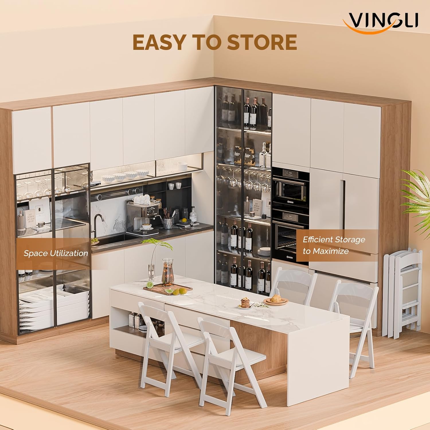VINGLI White Resin Plastic Folding Chair with Padding Seat Weight Capacity to 350 lbs for Indoor Ourdoor Use, 4 Pack