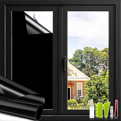 Película opaca total para ventana, 100 % bloqueo de luz, tinte de ventana, adherencia estática, bloqueo solar, control de calor, anti rayos UV,