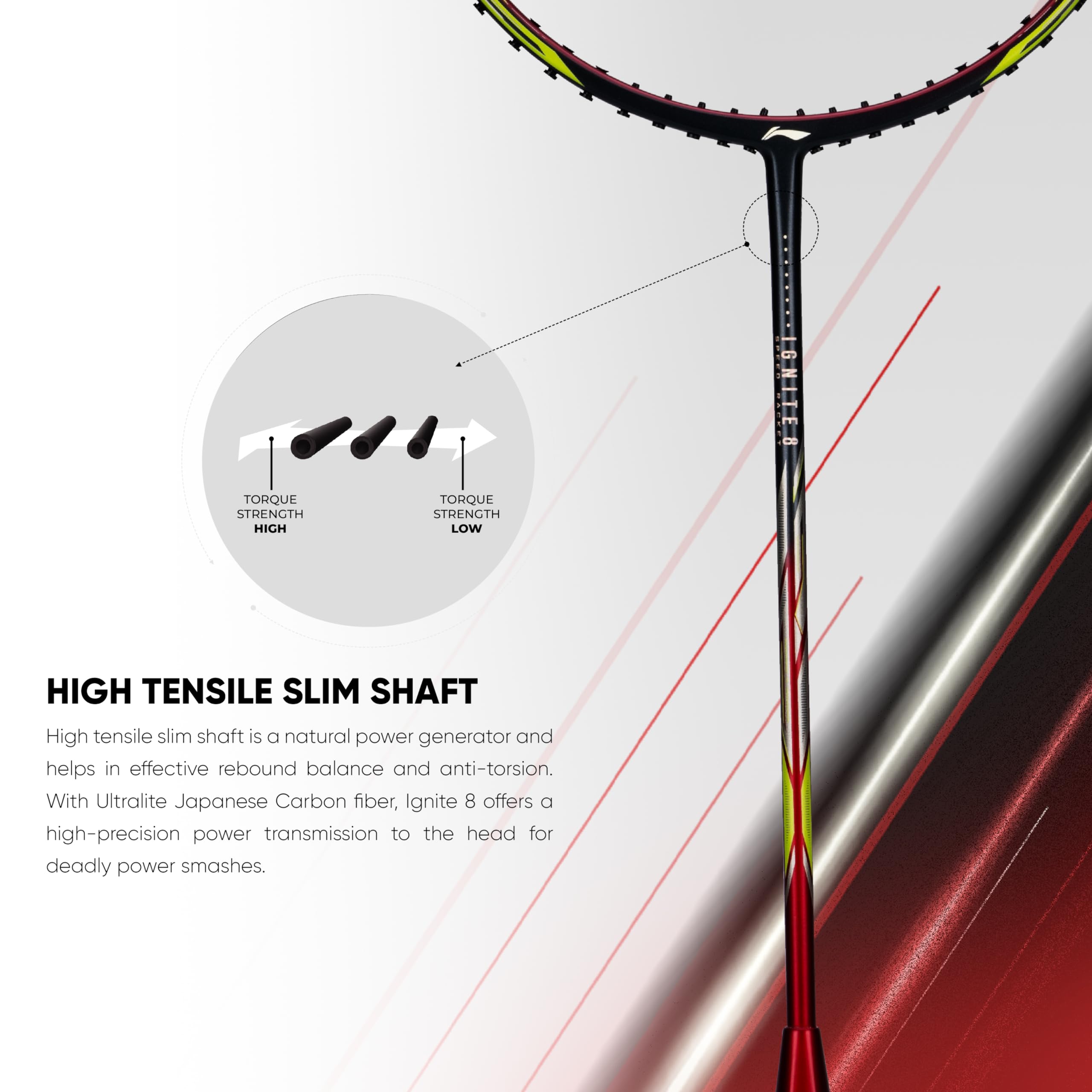 Li-Ning Ignite Series Carbon Fibre Superlite Speed Racket wuth Full Cover (Cool Gray/Bull Red)