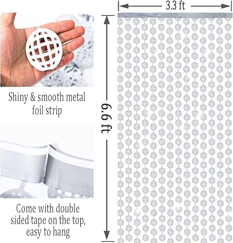Miniatura 2 de Abien Cortina de papel de aluminio de bola de discoteca, telón de fondo de oropel plateado, cortina de flecos de papel de aluminio metálico,