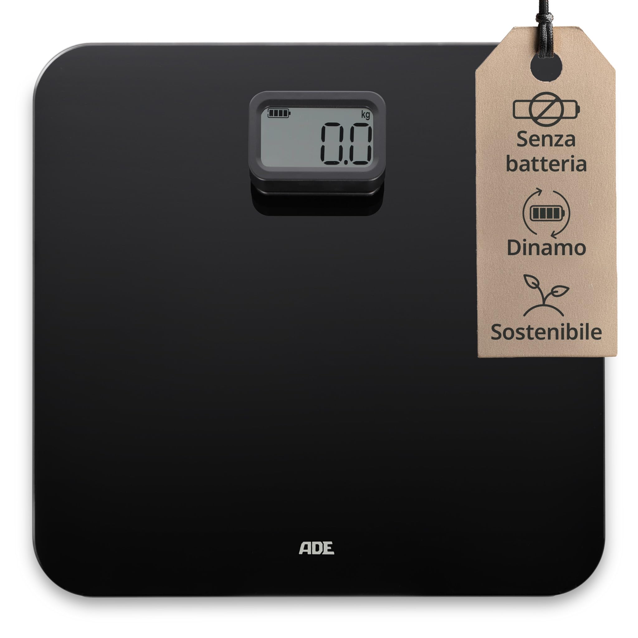 ADE Bilancia pesapersone digitale senza bateria | trazione dinamica rispettosa dell'ambiente | eco sostenibile | fino a 150 kg | nero