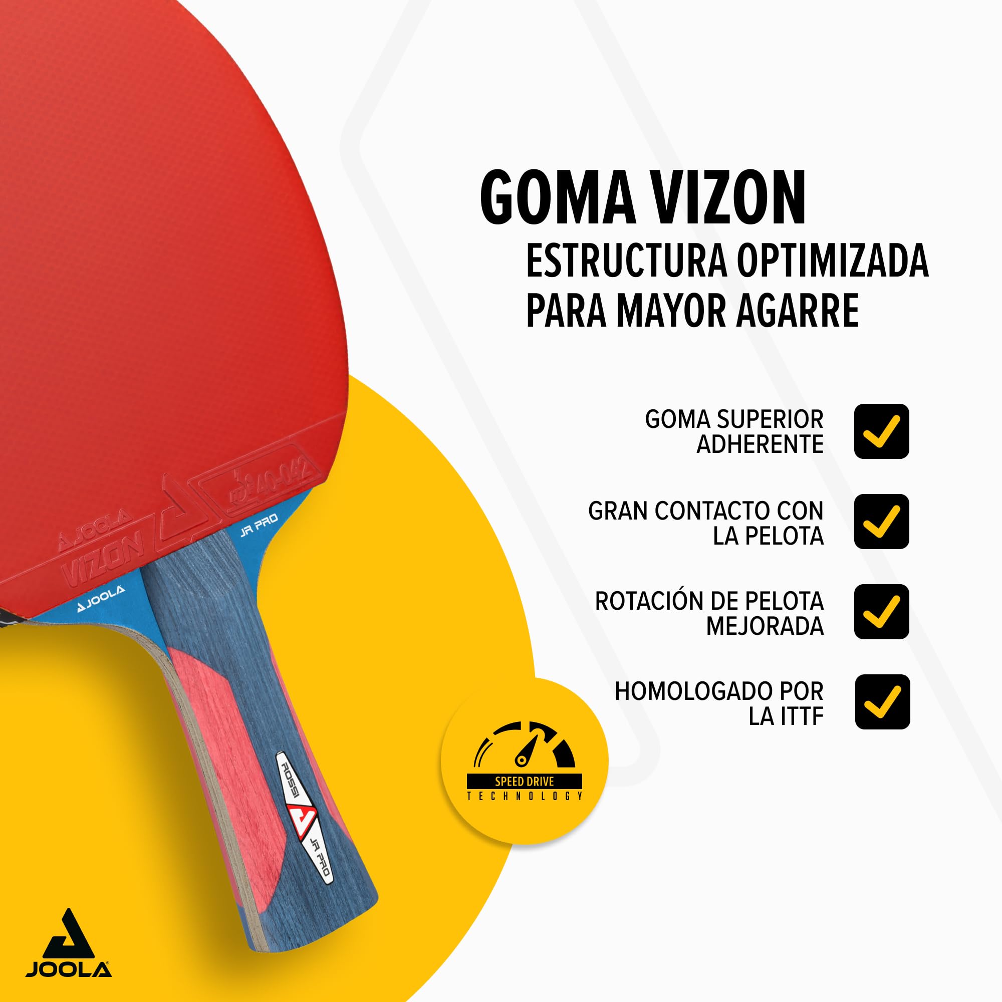 JOOLA Raqueta de Ping Pong Junior Pro ITTF aprobada para niños, Raqueta de Tenis de Mesa, 5 Estrellas, Mango Azul/Rojo, Grosor de Esponja de 1,8 mm