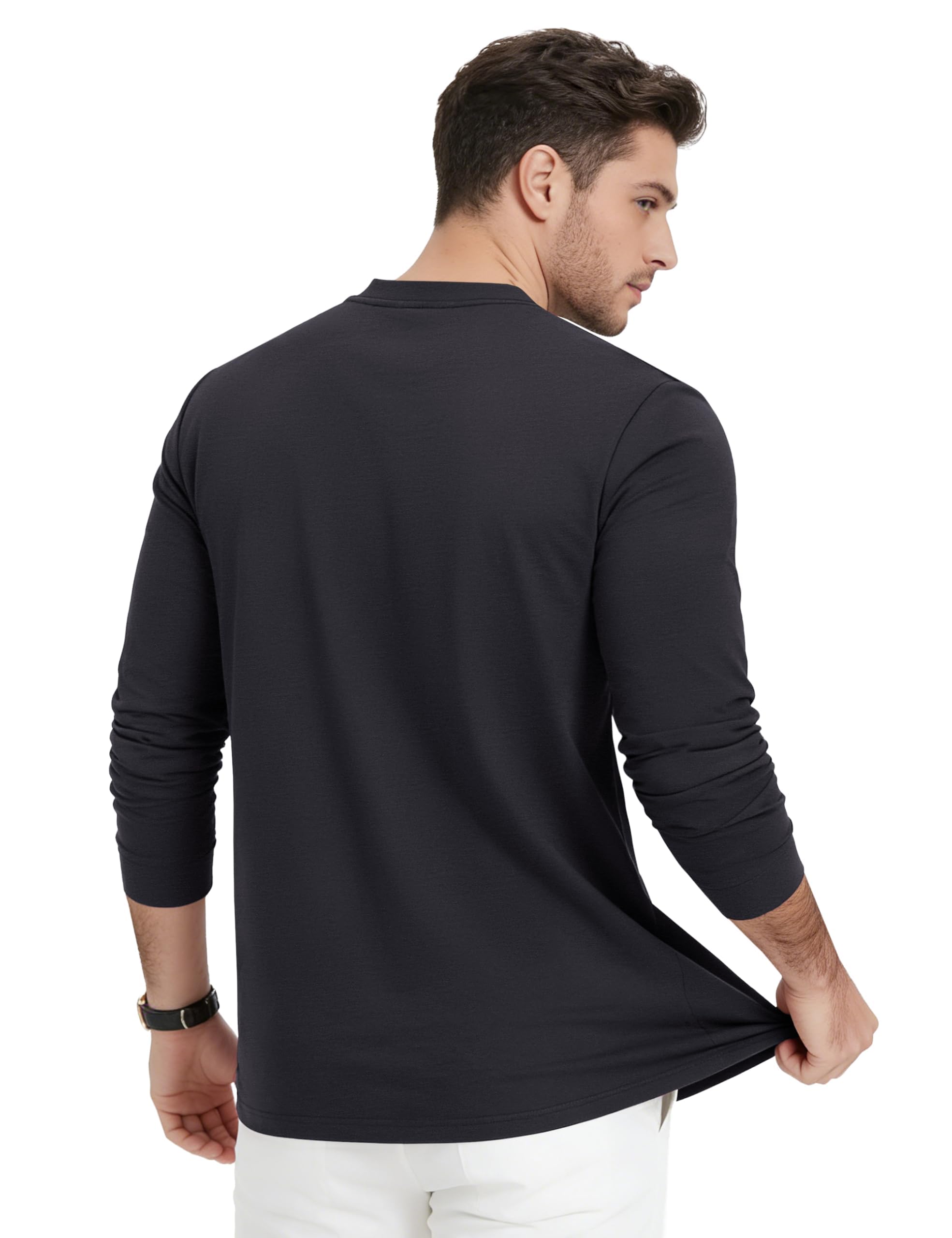 KEFITEVD Camiseta Algodón Hombre Henley Manga Larga Casual Cómoda Versátil