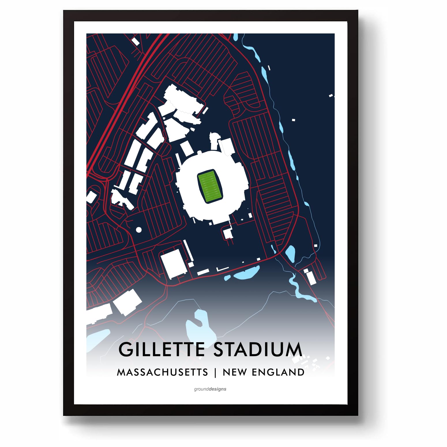 GroundDesigns NEW ENGLAND PATRIOTS NFL Gift GILLETTE STADIUM Map
