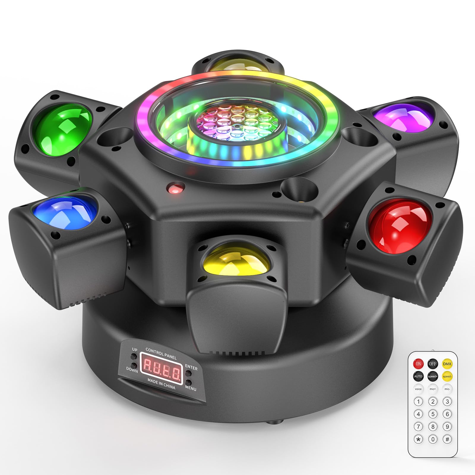 150W Teste Mobili LED da con DMX 512 6 Bracci Luminosi Effetti Luce RGBW Teste Mobili DJ Con Telecomando Perfetta Per Matrimoni Feste,Teatri e DJ