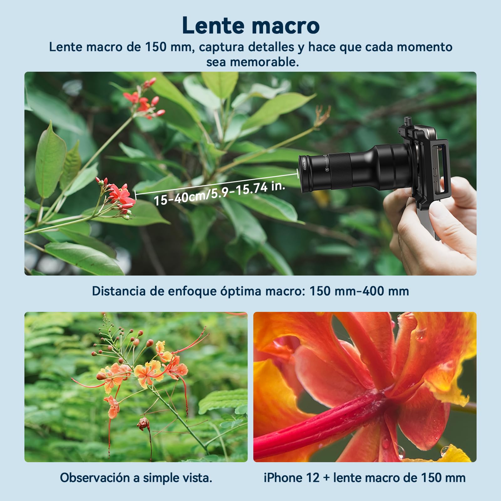 APEXEL Teleobjetivo de enfoque fijo 6X de alta definición con clip universal mejorado, lente macro de 150 mm, recubrimiento FMC, compatible con iPhone 17/16/15..., Samsung, Pixel y otros smartphones