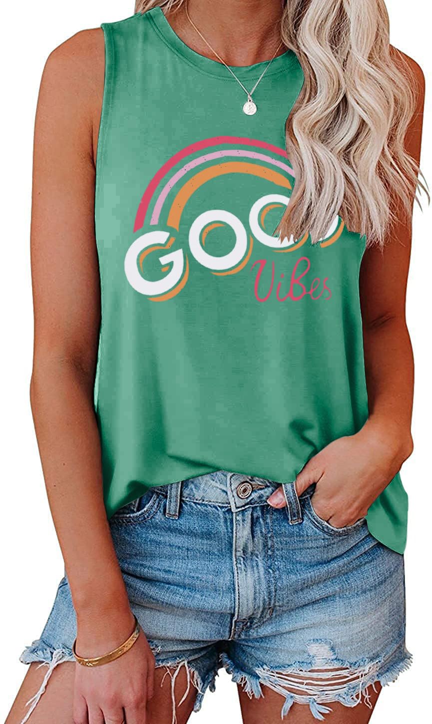 Cuptacc Tank Top Damen Sommer Tops Rundhals Drucken Ärmellose Tshirt Damen Locker