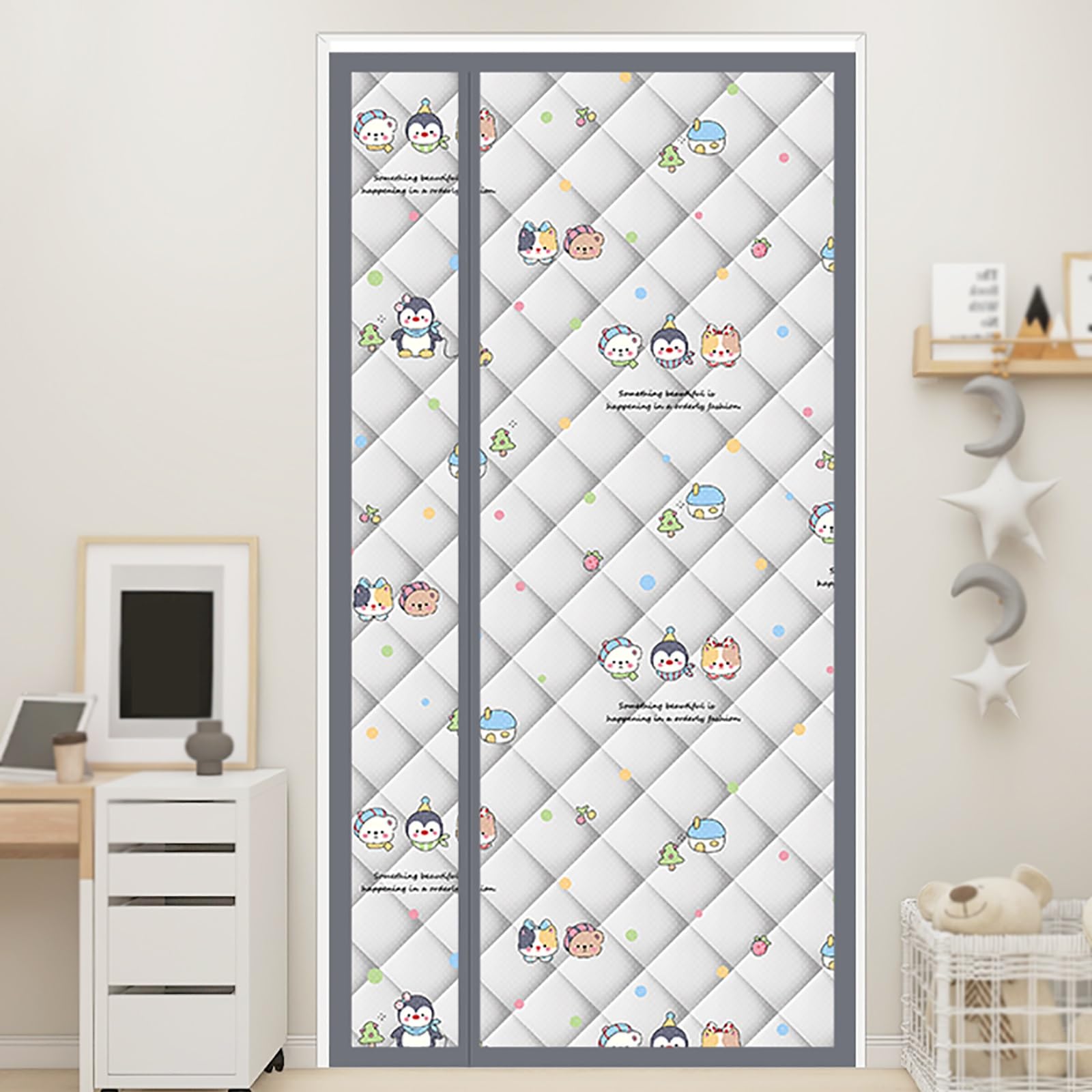 FLYIODFCXV Door curtain, Thickened Cotton Door Curtain, Plush and Warm, Side-opening Design, Easy to Clean, Can Be Glued on Both Sides(Animals,90 * 190cm/35.4 * 74.8in)