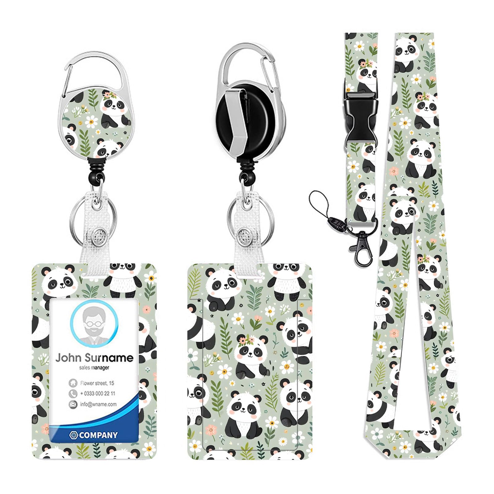 WJWINER Porta Tarjetas Identificativas, Porta Tarjetas Identificativas, Lanyard para Enfermeras, Lanyard con Tarjetero, para Llaves, Tarjetas de Identificación, Oficina(Modelo Panda)