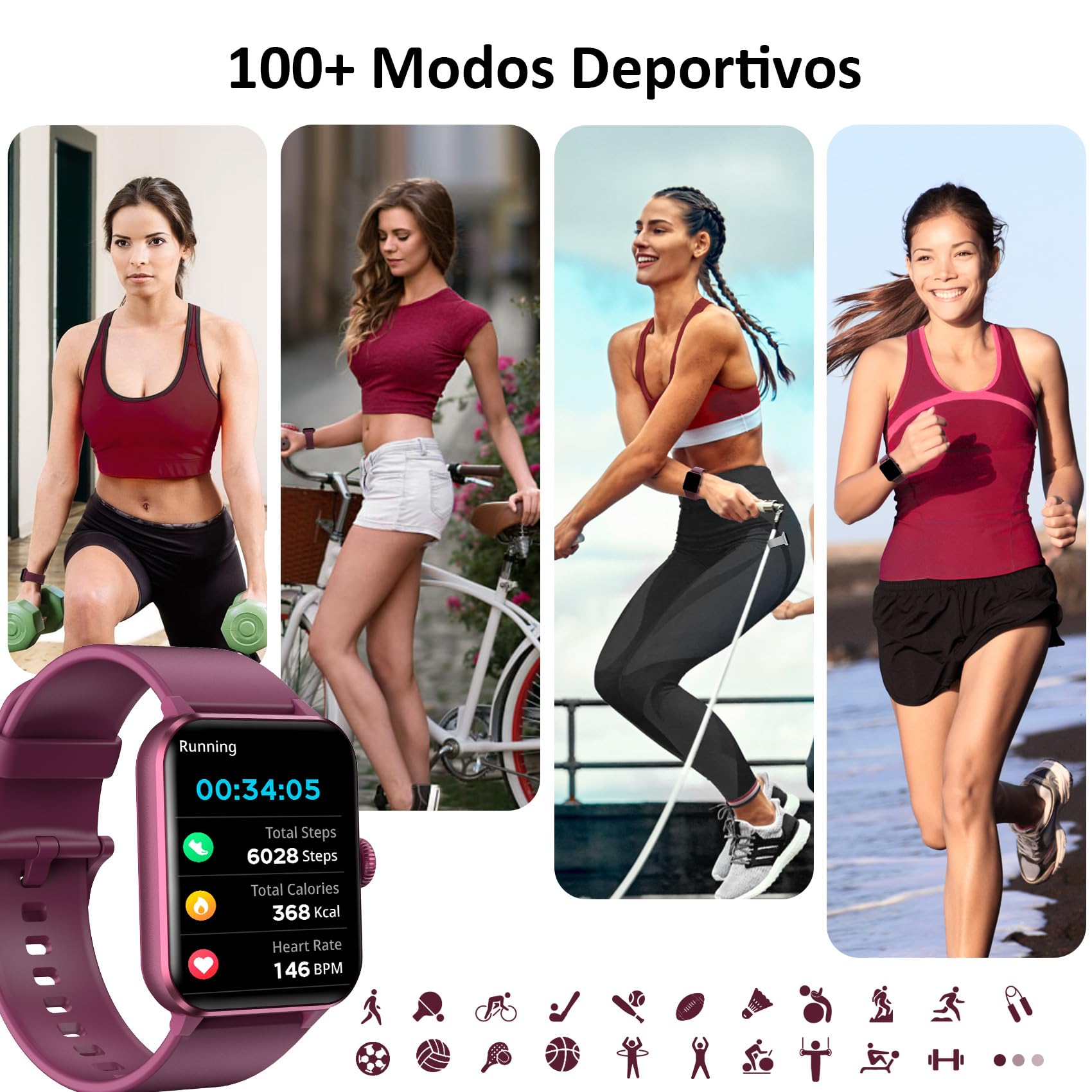 Blackview Reloj Inteligente Mujer con Llamadas Bluetooth, Pulsómetro/Oxímetro/Sueño/Podómetro, 1.85" Smartwatch con Whatsapp Mensajes, 100 Modos Deportivos, Pulsera Actividad para Android iOS