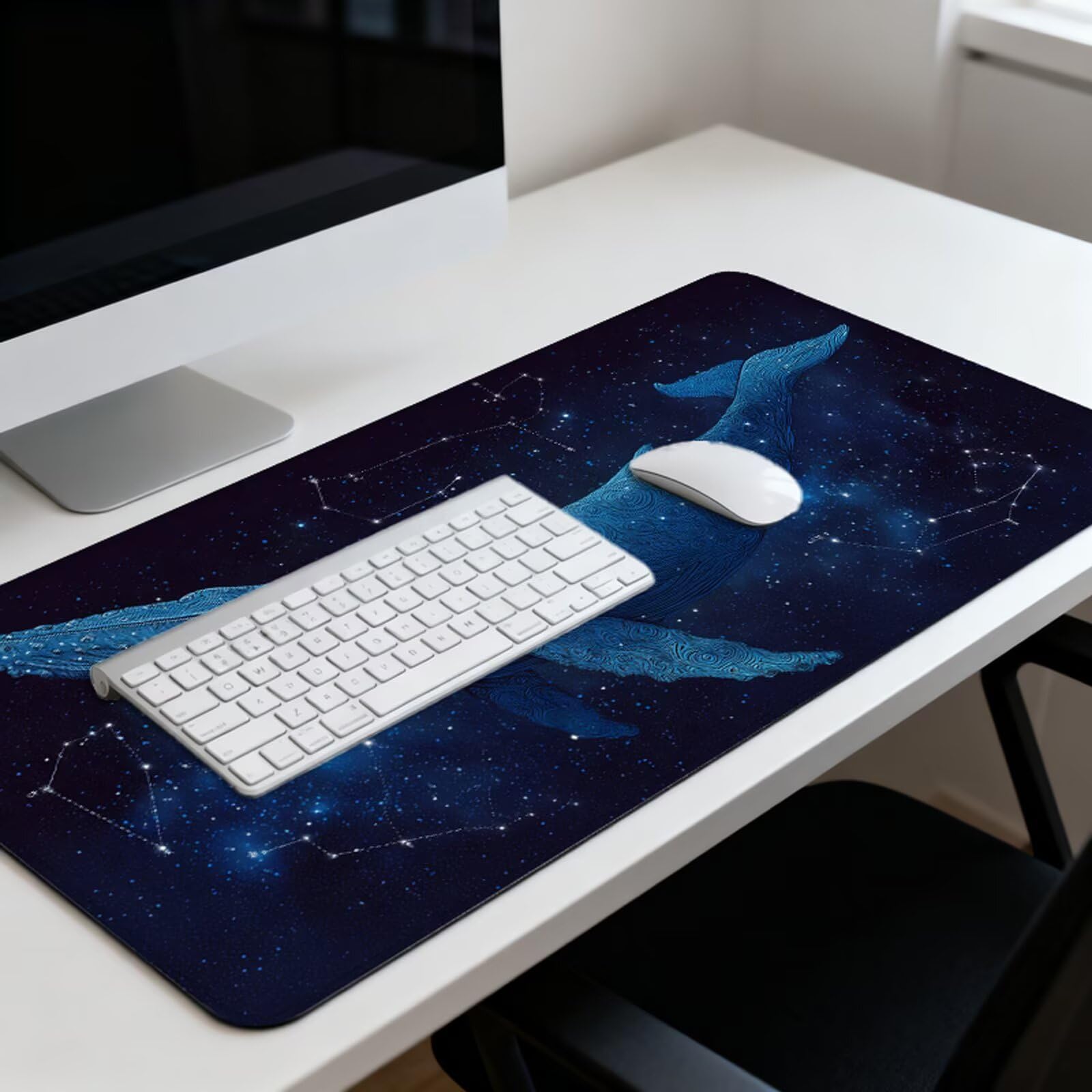 Podkładka pod mysz gwiaździste niebo podkładka pod mysz XXL 1200 x 600 mm wieloryb pod rękę biurko z wodoodporną powierzchnią i antypoślizgową podstawą, podkładka pod mysz do biura, komputera