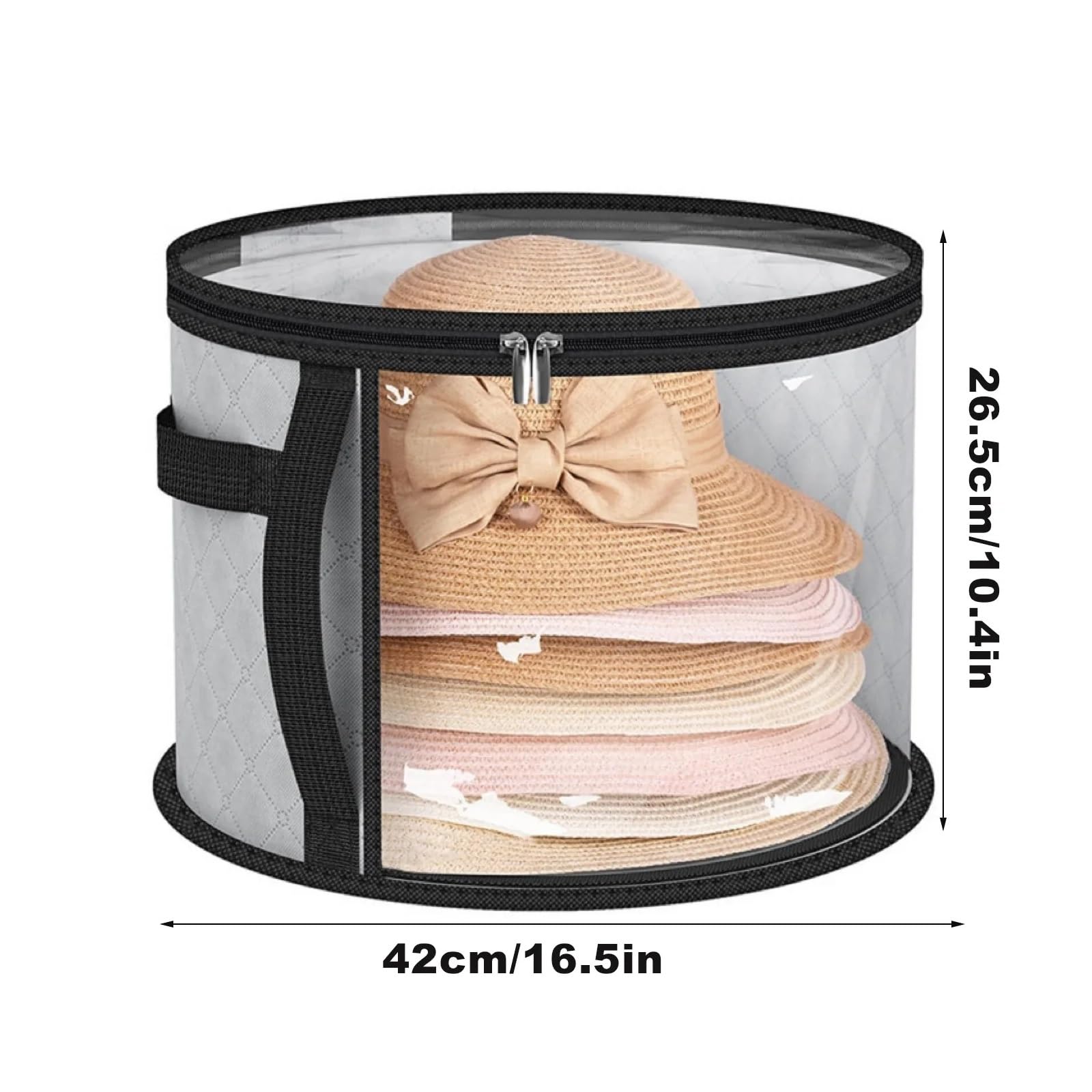 Cubo for Guardar Sombreros, Organizador de Ropa y Sombreros de Viaje, Bolsa Plegable de ala Redonda con asa y Ventana Transparente. para Dormitorio, Mudanza(Gray-2PCS)