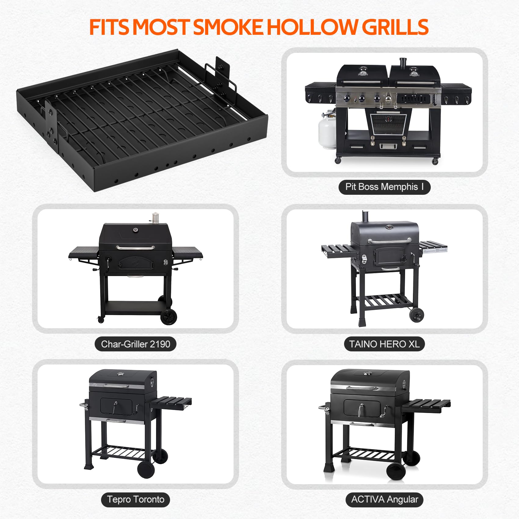 Onlyfire 38,5-73cm Verstellbare Holzkohleschale für Tepro Toronto, Taino Hero XL und Activa Angular Holzkohlegrill, Hochtemperaturbeständig Aschekasten, Aschepfanne, Holzkohlekorb Grill Ersatzteile