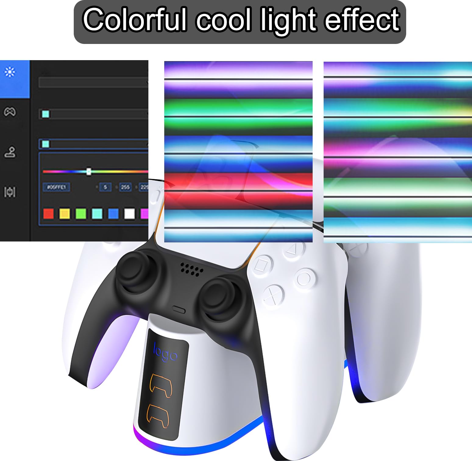 Estación de carga para controlador PS5: estación de carga Nizirioo para controlador PS5 con luz RGB ajustable PS5, estación de carga rápida de 2 horas con 2 opciones de carga, indicador de estado de