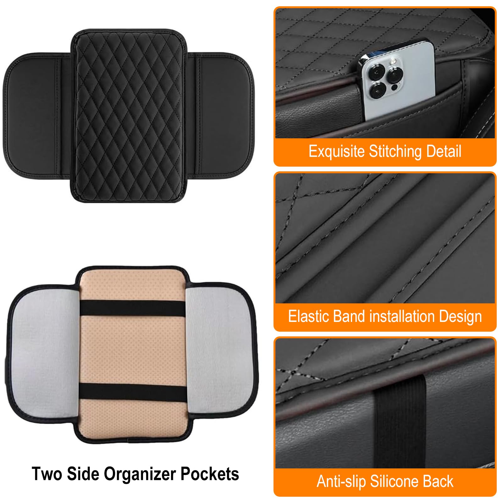 FSWWSF Copri Bracciolo Auto Con Tasche - Cuscino In Microfibra Pelle, Antiscivolo, Per Auto, SUV E Camion - Foto 11