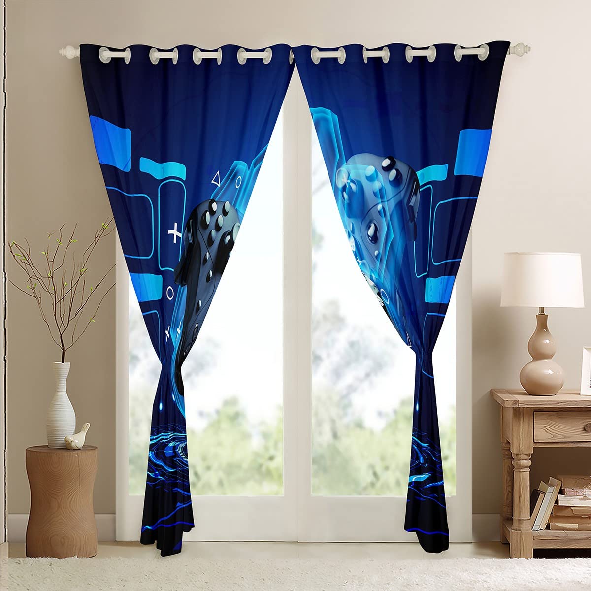 Cortinas Para Juegos Con De Nebulosa Galaxia, Color Azul Y Rojo, Degradado Niños, Videojuegos, Juegos, Ventanas, Cortinas,de Habitación, 46 X 54