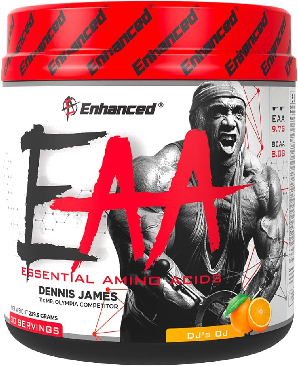 Enhanced Labs - Dennis James’ EAA+ - BCAA & Essential Amino Acid Formula for Increased Mass, Recovery, Muscle Growth & Fuel (30 Servings) (Blue Raspberry)