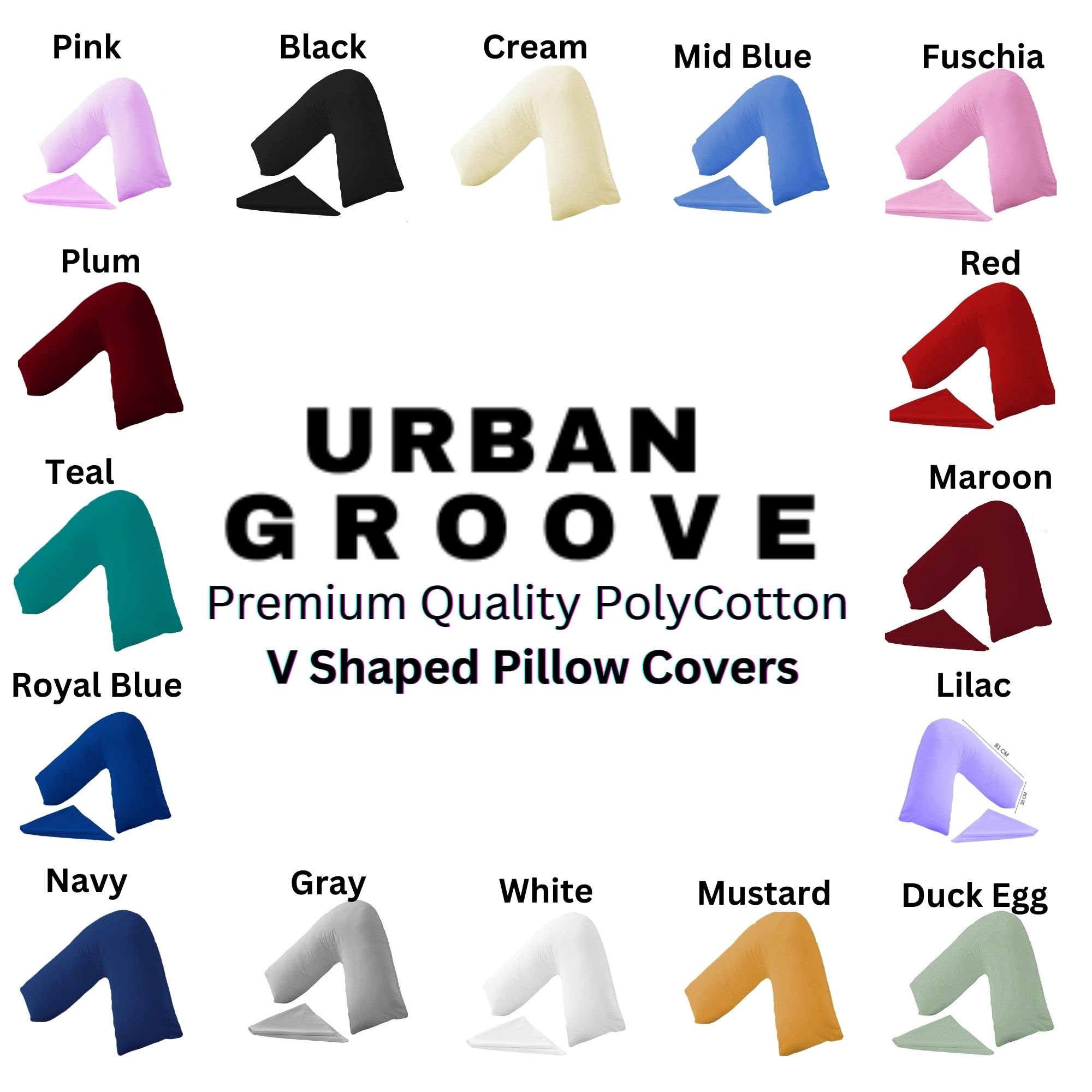 URBAN GROOVE V Shaped Pillowcase Cover Plain Polycotton Back & Neck Support Orthopaedic/Pregnancy/Nursing Pillowcase Cover - Image 3