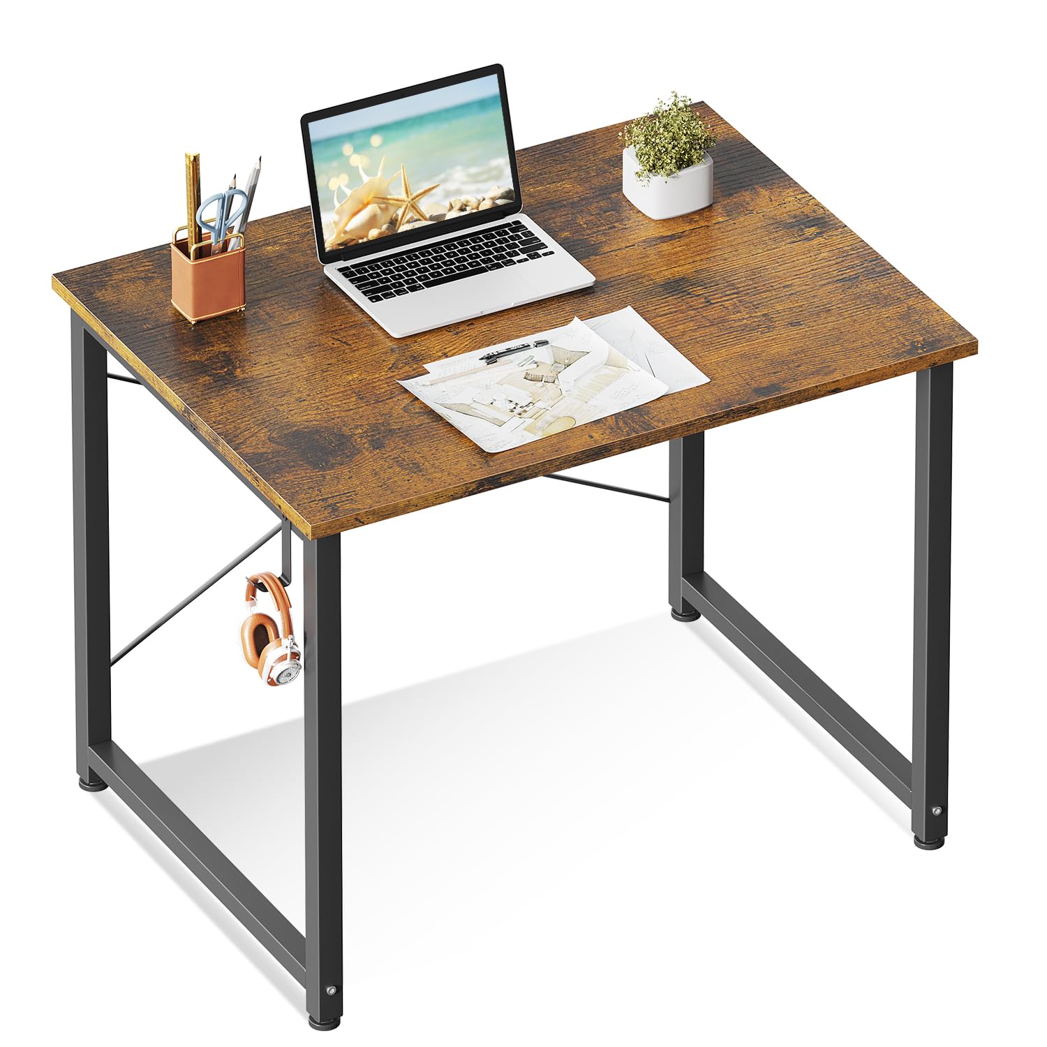 ODK 32 Inches Computer Desk for Home Office, Office Table for Small Spaces, Writing Desk with Headphone Hooks, Vintage