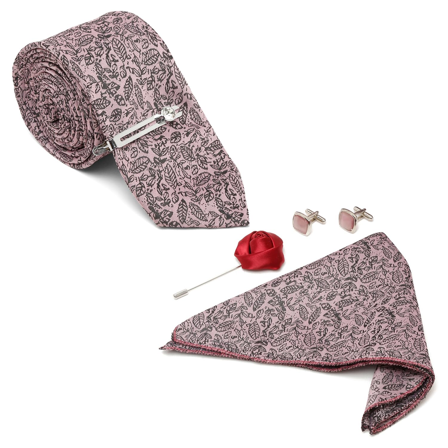 Mens Italian Style Silk Necktie Gift Combo Set With Pocket Square Cufflinks Brooch Tie (Suit Accessories) (Prague)-image-49