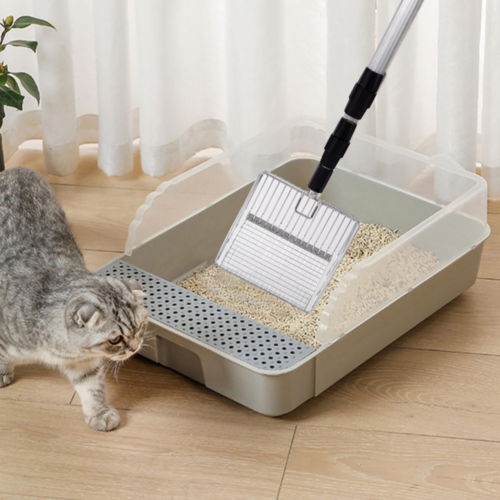 Katzen- & Hühnerkotschaufel-Set Aus Metall - 4-in-1, Langer Verstellbarer Griff (58-107 Cm), 2-teilig
