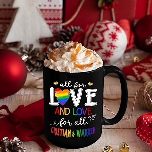 Miniatura 3 de Taza de cerámica personalizada con nombre «All For Love And Love For All», taza de café gay lesbiana LGBT LGBTQ de 11 onzas y 15 onzas, taza de café